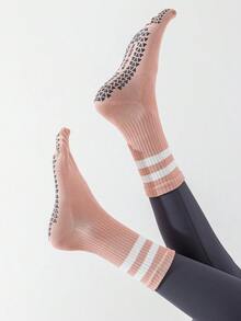 1/5双装 女士随机颜色条纹防滑舒适柔软瑜伽普拉提跑步健身运动五趾袜 - 彩色 - 查看 5