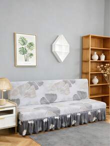 Funda de sofá/cama con estampado de hojas de ginkgo, con borde de volante, hecha de tela elástica de fibra de poliéster, funda de sofá totalmente envolvente, adecuada para todas las estaciones, simple y moderna - Púrpura polvoriento - Ver 4