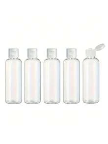 5pcs Transparent Round Shoulder Bottles, Travel Empty Bottles, Cosmetic Sample Containers, Travel Bottles, Travel Containers, With White Flip Cap, Butterfly Cap Cosmetic Refillable Bottles - White - View 12