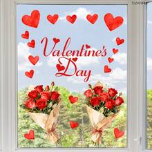 1件/1套 2件装 粉色爱心、蝴蝶和玫瑰气球花束窗贴，情人节快乐！窗贴，情人节装饰，适用于房间、家居、墙面、浴室、卧室、客厅、厨房装饰 - 彩色 - 查看 9