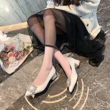 1 Pair Women's Pointed Toe Thick Heel High Heels, French Elegant Style, Suitable For Spring/Autumn, Wedding, Party, Office Commute - Apricot - View 5