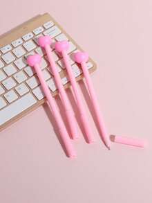 4pcs/Pack Heart-Shaped Simple Ballpoint Pens, Valentine's Day Themed Stationery, Essential Pens For Exams And Office Use, Gifts For Friends - Pink - View 5
