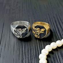 1枚不锈钢防水不褪色低过敏耐磨狼头时尚复古嘻哈风格男士戒指 - 狼男士戒指 - 查看 6