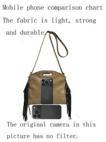 2025新款流苏装饰个性时尚百搭手提包，休闲通勤单肩斜挎包 - 卡其色 - 查看 3