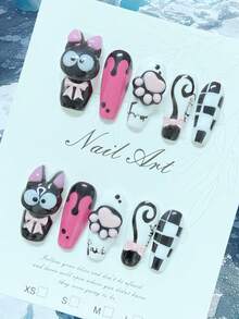 10 Pieces Of Handmade Press-On Nail Art, 3D Nails, Cute And Simple Style, High-End Quality, Reusable, Suitable For Everyday Wear, Dates, Holidays, And Can Also Be Given As Gifts. - Multicolor - View 3