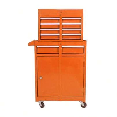 5-Drawer Tool Box, With Wheels And Rolling Options, Removable Top And Adjustable Shelves, Garage Tool Box (Orange)