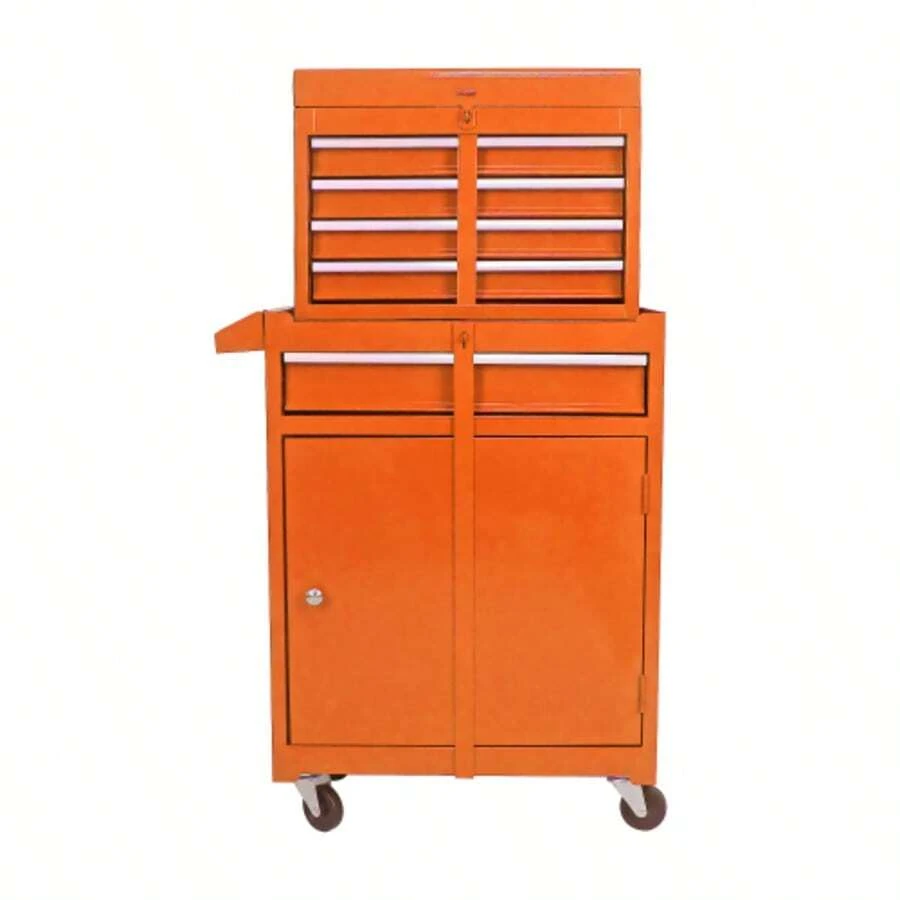 5-Drawer Tool Box, With Wheels And Rolling Options, Removable Top And Adjustable Shelves, Garage Tool Box (Orange) - Orange - View 1