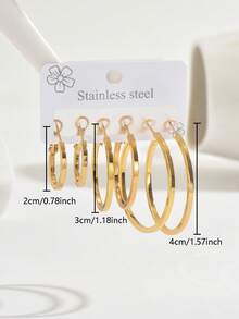 6pcs/Set Women's Stainless Steel Geometric Design Hoop Earrings Set, Suitable For Daily Wear - Multicolor - View 8