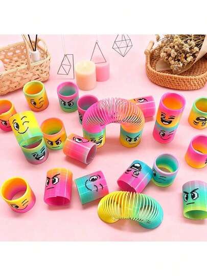 12/24/60件/套 彩虹派对小礼物，迷你塑料玩具，随机形状和颜色，减压弹簧玩具，适合作为男孩女孩生日礼物、嘉年华奖品、礼品袋填充物，秋冬季