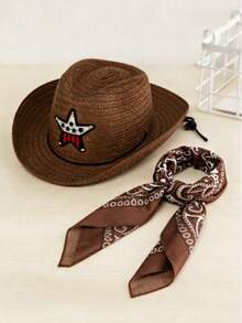 Nouveau set de chapeau et écharpe pour bébé thème western - Chapeau + bandana imprimé, tenue de bébé style western, convient pour séance photo de style INS, célébration des 100 jours, port quotidien, accessoires photo pour nouveau-né - Multicolore - Voir 12