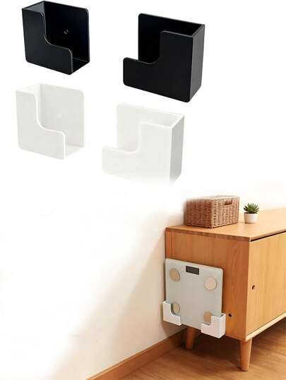 2pcs Smart Electronic Scale Storage Rack - No Drilling Required, Includes Adhesive/Installation Accessories, White Modern Bathroom And Kitchen Cabinet Organizer Rack With Weight Sensor, Plastic Material, Space-Saving Design, Upper Shelf And Lower Storage Space, Suitable For Storing Toilet Paper, Towels, Medicine - Perfect For Small Bathrooms