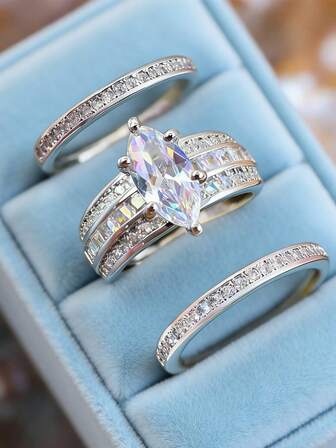 3 piezas Anillos de ojo de caballo de plata esterlina 925 con circonita cúbica, adecuados para combinar con el atuendo diario de las mujeres, también pueden ser accesorios para fiestas, anillos de alta calidad para damas, regalo de joyería exquisita