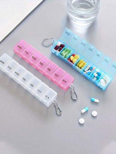 1pc Portable 7-Day Pill Organizer Box, 7 Independent Compartments For Storing Medication