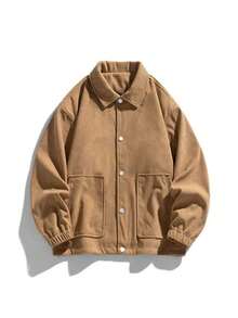 2025 Otoño Invierno Nueva Chaqueta de Pana para Hombre Casual de Ajuste Suelto Vintage Abrigo de Color Sólido - Café integral - Ver 1