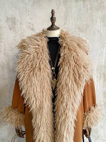 Rusttydustty Áo khoác cardigan kiểu Bohemian miền Tây cổ điển bằng da lộn giả với cổ lông. - con lạc đà - Xem 7