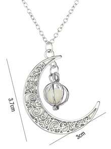 1 chiếc vòng cổ mặt dây chuyền hình trăng khuyết và bí ngô cổ điển, phát sáng trong bóng tối, thích hợp cho nữ giới đeo hàng ngày, dự tiệc và làm quà tặng (Cần sạc để phát sáng, sẽ không phát sáng nếu không sạc). - Bạc - Xem 6