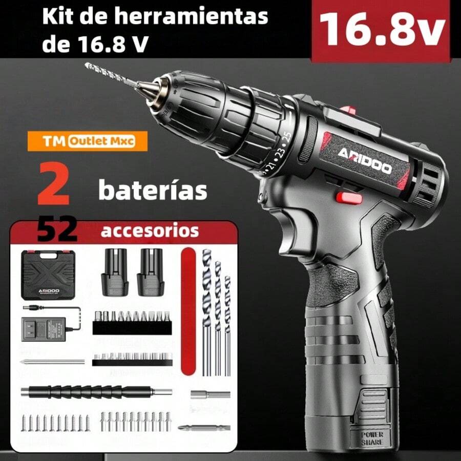 Kit de herramientas de carga eléctrica 12V, Taladro de mano recargable eléctrico de litio 12V para el hogar, Juego de destornillador eléctrico profesional recargable - Negro y rojo - Ver 1
