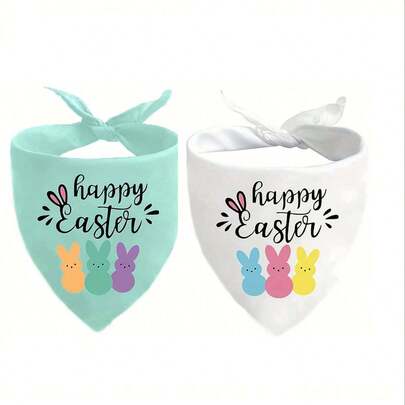 Easter Dog Bandana - Happy Easter Pet Scarf With Rabbit And Easter Bunny Design, Adjustable Triangle Bandana, Suitable For Medium Dogs, Machine Washable, Durable Polyester Clothing, Ideal For Easter Party And Photography, Dog Bandana, Holiday Pet Apparel