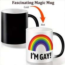Caneca Termocromática Mudando de Cor - Xícara de Café Sensível ao Calor de Cerâmica - Design de Arco-Íris LGBTQ Novidade - Presente Divertido para Homens, Amigos, Namorado - Brincadeira Única para Aniversário, Dia dos Namorados, Natal - Sem Bateria Necessária - Multicolorido - Visão 1