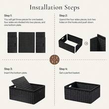 UBBCARE 3 Pack Wicker Basket, 13.4L*8.3H*7.1W Inch Woven Paper Rope Storage Baskets For Shelves, Foldable Rectangular Storage Baskets With Handle, Storage Basket For Organizing, Black - Black - View 3