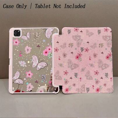 1个粉色蝴蝶花朵图案平板电脑保护套 - 柔软浪漫设计，可折叠支架，防震保护，带笔槽，适用于Air 13(M3 2025)/ Air 11(M3 2025)/ Air 11(M3 2025)/ 11(A16 2025)，支持自动唤醒/睡眠功能