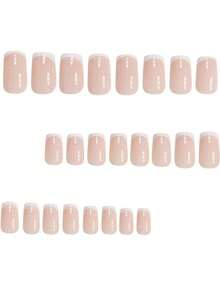 24pcs Medium-Long Square Wearable Nail Tips, Fashionable Minimalist French White Edged Press-On Fake Nails, Comes With Jelly Gel And Nail File, Suitable For Women For Daily, Party, Holiday Use Nail Supplies - Multicolor - View 4