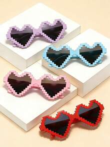 1pc Party/Disco Pixelated Mosaic Heart-Shaped Stylish Glasses, Perfect For Parties And Photoshoots. - Multicolor - View 1