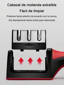 Afilador de cuchillos de mano multifunción con 3 etapas, herramienta de afilado rápido con base antideslizante, accesorio de cocina para cuchillos - Negro - Ver 5