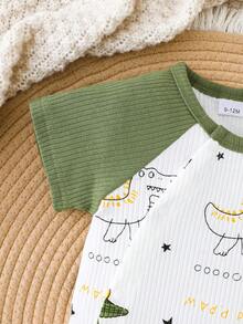 Bộ áo liền quần cho bé sơ sinh tay raglan, cài cúc phía trước, chất liệu cotton mềm mại, in hình khủng long dễ thương (có thể truy xuất nguồn gốc) - Nhiều màu - Xem 5