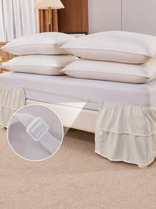 1pc Double Layer Lightweight Ruffle Bed Skirt, Classic Style, Soft & Fashionable, 100% Microfiber Material, 15.7 Inch Drop, Suitable For Home And Student Dorm, Machine Washable - Beige - View 5