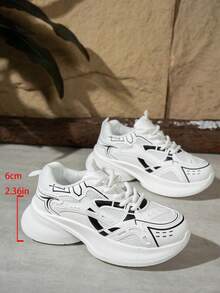 2024春夏新款软皮厚底运动鞋，女士透气网面跑步鞋，休闲运动鞋 - 白色 - 查看 6