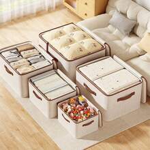 [Bộ 2 chiếc] Tiết kiệm tiền với hộp đựng đồ bằng vải lanh Tianshan có khóa kéo hai cửa sổ dành cho chăn ga gối đệm và đồ dùng gia đình, hộp đựng đồ bằng vải dung tích lớn, có thể gấp gọn để tiết kiệm không gian, chống bụi, chống ẩm, chắc chắn và bền bỉ, hộp đựng đồ gọn gàng và đẹp mắt cho tủ quần áo. - Màu be - Xem 10