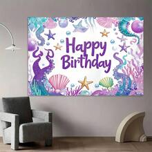 1pc Birthday Background Cloth, Background Design With Seaweed And "Happy Birthday" Text, High-Definition Printing On Polyester Fabric, Suitable For Parties, Courtyards, Birthdays And Photography Supplies - Multicolor - View 5
