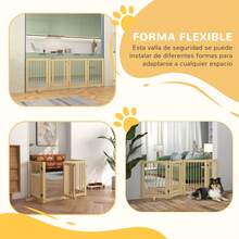 PawHut Barrera para Perros de Madera Plegable, para Escaleras y Puertas, Valla para Perros Pequeños y Medianos de 4 Paneles, con Soporte de Pie, para Interiores, 204x36x75 cm, Natural - Marrón - Ver 5