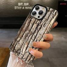 1pcs Tree Bark Texture Phone Case Compatible with Apple Phone 17ProMax 16 15 14 13 12 11ProMax Pro Xs Max XS X 7plus 8plus Antidrop Phone Case Silicone Vintage Minimalist Aesthetic Fashion Elegant Can Be Given To Friends Can Be Given To Family Members As Gifts - Negro - Ver 3
