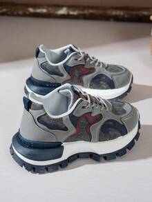 2024春夏新款软皮厚底运动鞋，女士透气网面跑步鞋，休闲运动鞋 - 藍色 - 查看 5