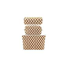 ZLFSRQ 3Pcs Checkered Makeup Bag For Women Large Small Checkered Cosmetic Bag Set Aesthetic Preppy Pencil Case Cute Pencil Pouch Brown Makeup Pouch For Purse Travel Toiletry Bags Zipper Skincare Bags - B-格子3件裝混合棕色 - 查看 1