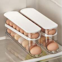 1个透明双层滑动式鸡蛋分发器，自动滚动防碎支架，适用于冰箱和台面，易于清洁，可水洗，工业食品供应设备，节省空间的冰箱侧门储物架，用于厨房收纳，鸡蛋储存盒 - 白色 - 查看 1