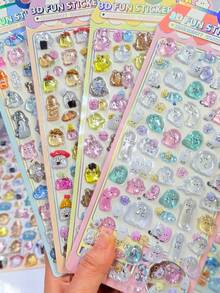 悠悠家族3D水晶浮雕贴纸，儿童卡通手工奖励贴纸，手机相册贴纸，儿童装饰贴纸，礼品贴纸，可爱多功能手机、桌面装饰贴纸（颜色随机发货） - 彩色 - 查看 1