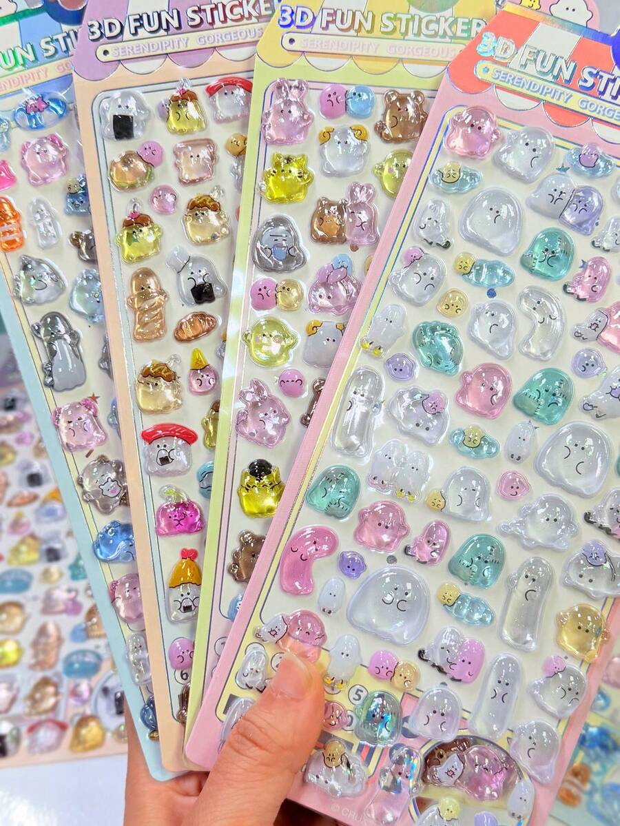 悠悠家族3D水晶浮雕贴纸，儿童卡通手工奖励贴纸，手机相册贴纸，儿童装饰贴纸，礼品贴纸，可爱多功能手机、桌面装饰贴纸（颜色随机发货） - 彩色 - 查看 1