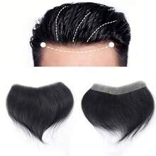 4x18cm Toupee Feito à Mão de Crochê para Homens - Cabelo Liso Natural de 6 Polegadas, Design de Couro Cabeludo Ultrafino, Estilo Empresarial, Adequado para Todos, Peruca Durável Feita à Mão - Natural Black - Visão 2