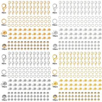 1 Set Of 350pcs Lobster Clasp Kit, Includes 50pcs Lobster Clasps, 100pcs Jump Rings, 100pcs Crimp Beads, 100pcs Spacer Beads, For DIY Jewelry Making, DIY Craft Materials
