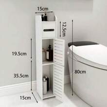 1pc Large Capacity Minimalist White Bathroom Wooden Slim Storage Cabinet, Narrow Gap Fit + Doors For Dust Protection, Toilet Space Saver With Built-In Tissue Holder, Ideal For Small Bathrooms - White - View 8