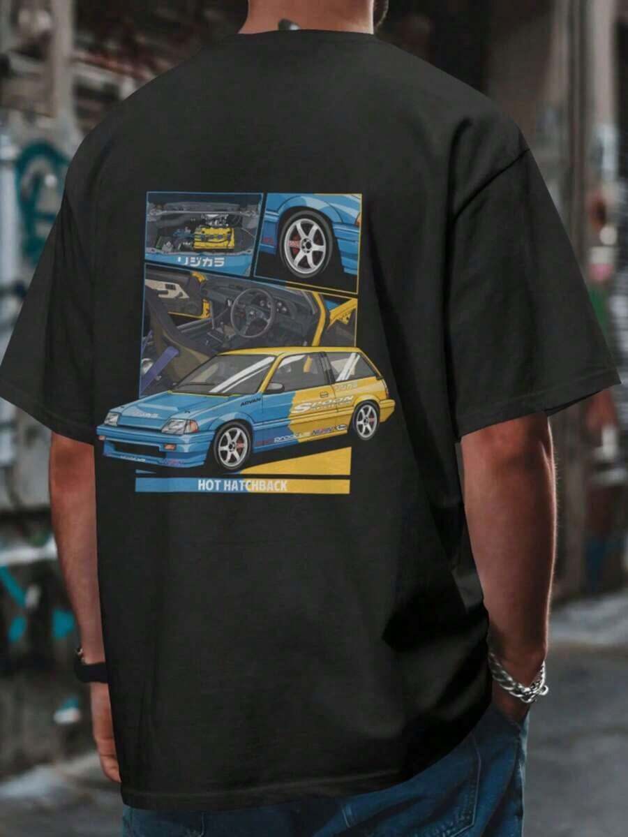 Graphic TShirt – Stanced Drift Sport Car JDM Fans Casual Unisex Streetwear, Regular Fit, 180g% Cotton Racing Tee, Fashion Y2k Short Sleeve, Hop Tshirt, Summer - 黑色 - 查看 1