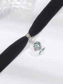 1件装女士深色山茶花吊坠短款复古哥特式颈链 - 黑色絲絨山茶花 - 查看 4