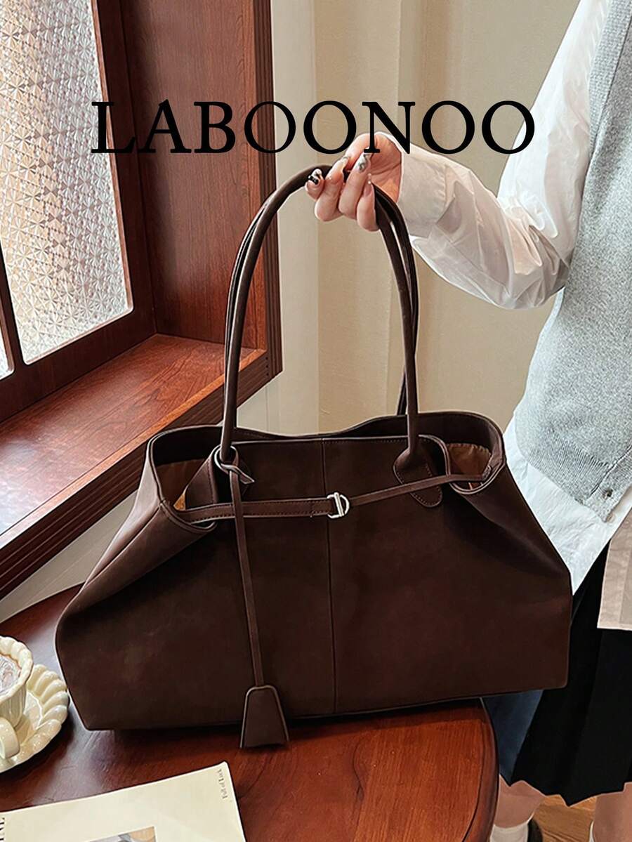 Bolso de mano grande de mujer de unicolor con estilo retro - Marrón - Ver 1