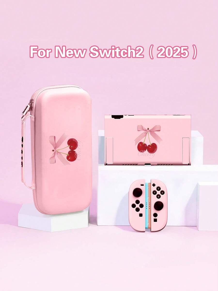 1个简约纯色樱桃图案保护壳，兼容Switch 2 (2025)、Switch 2/Switch NS/Switch OLED/Lite，Switch游戏机配件，全套，含收纳袋，Switch玩家的最佳礼物 - 彩色 - 查看 1