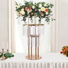 Wedding Gold Crystal Flower Stand, 3-Tier Round Pedestal Stand With Crystal Accents, Crystal Flower Stand, 3-Tier Gold Wedding Centerpiece Stand, Round Crystal Pedestal For Floral Arrangements, Dessert Table, Photo Booth Backdrop, Centerpiece Display For Wedding, Party, Event Decor, 28" Tall Freestanding Cake Stand Alternative, Easy Assembly - Gold - View 7