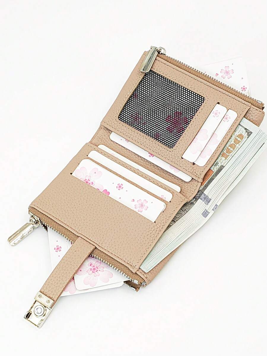 MINGYOU Women's Short Snap Wallet PU Soft Multi-Function Fashion Casual Card Holder Zipper Minimalist Student Coin Purse Compact And Stylish For Easy Carrying For Women Wallet Mini Wallet Purse Wallet Small Wallet Cute Wallet - Apricot - View 1