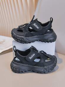 1 Pair Sports Shoes, New Spring/Summer Boys' Breathable Mesh Shoes, Big Kids' Non-Slip Casual Shoes, Closed Toe Sandals - Black - View 2